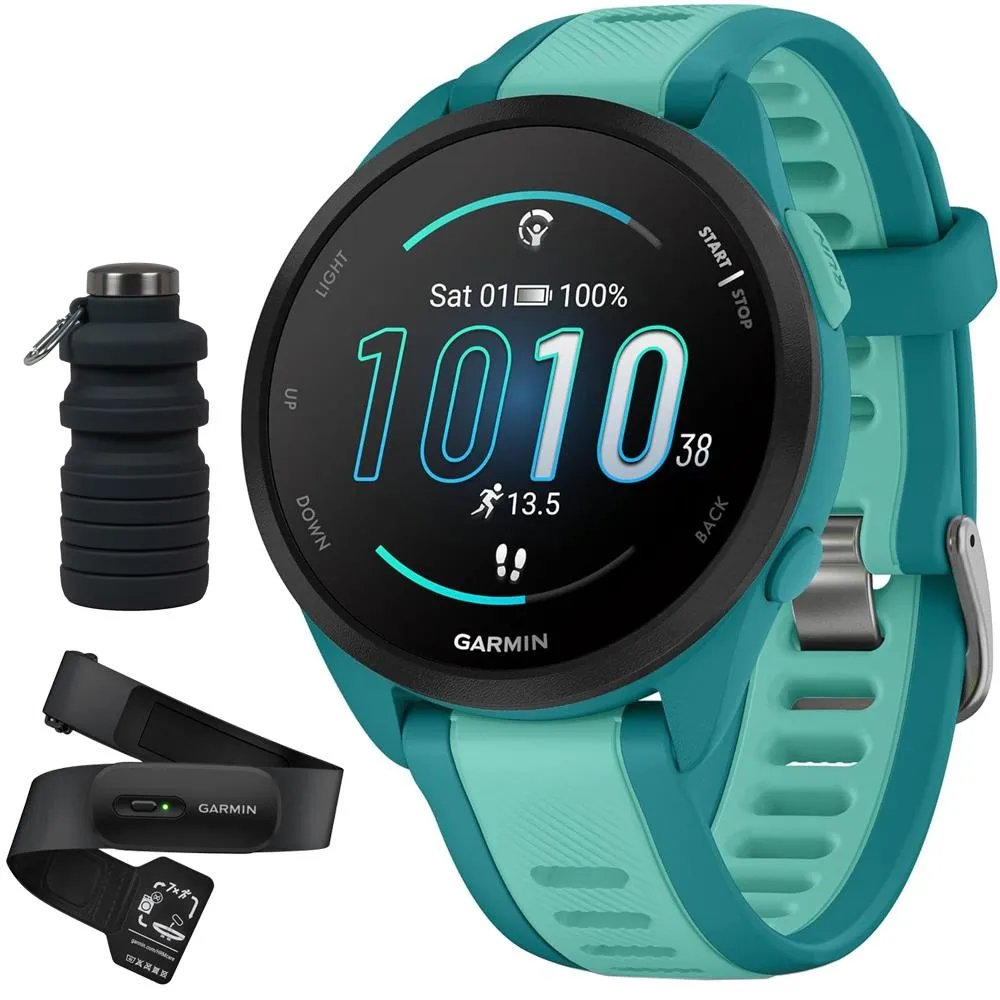 Garmin Forerunner 165 Music Smart Sport Watch, Turquoise  Aqua w/ HRM 200 (XS-S) Bundle