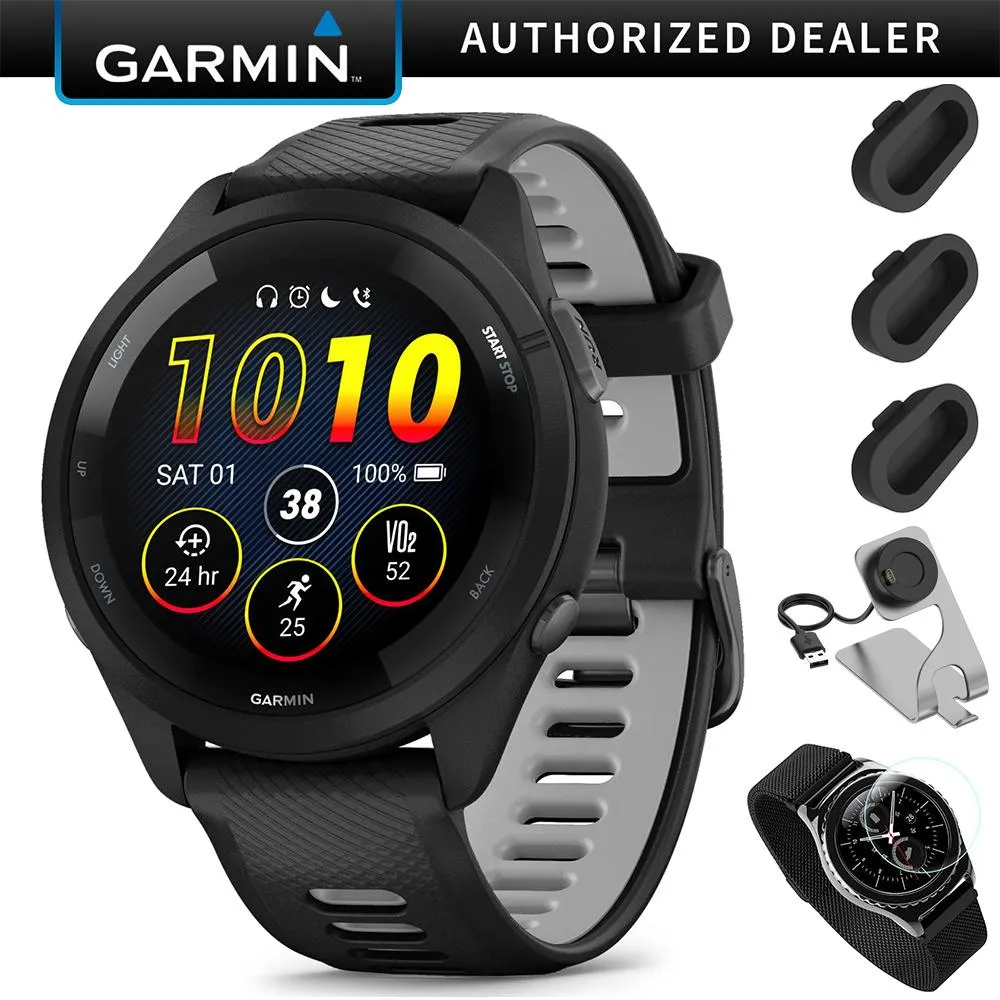 Garmin Forerunner 265 GPS Smartwatch - 46mm   Charging Dock   Protector Bundle