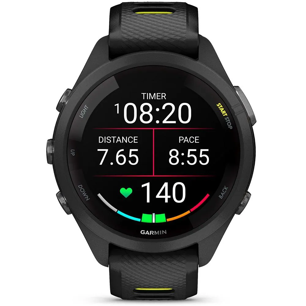 Garmin Forerunner 265S GPS Smartwatch Black/Amp Yellow with Charging Dock Bundle