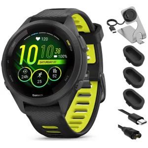 Garmin Forerunner 265S GPS Smartwatch Black/Amp Yellow with Charging Dock Bundle