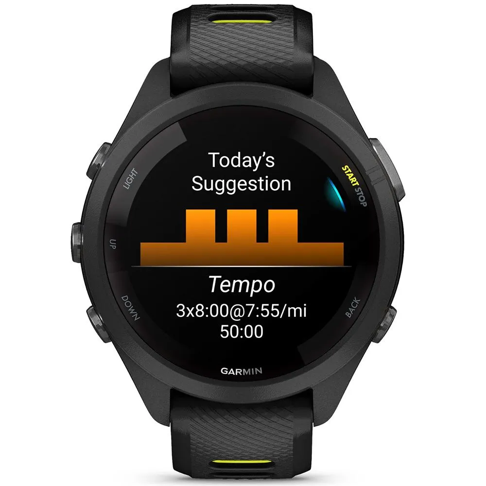 Garmin Forerunner 265S GPS Smartwatch Black/Amp Yellow with Charging Dock Bundle