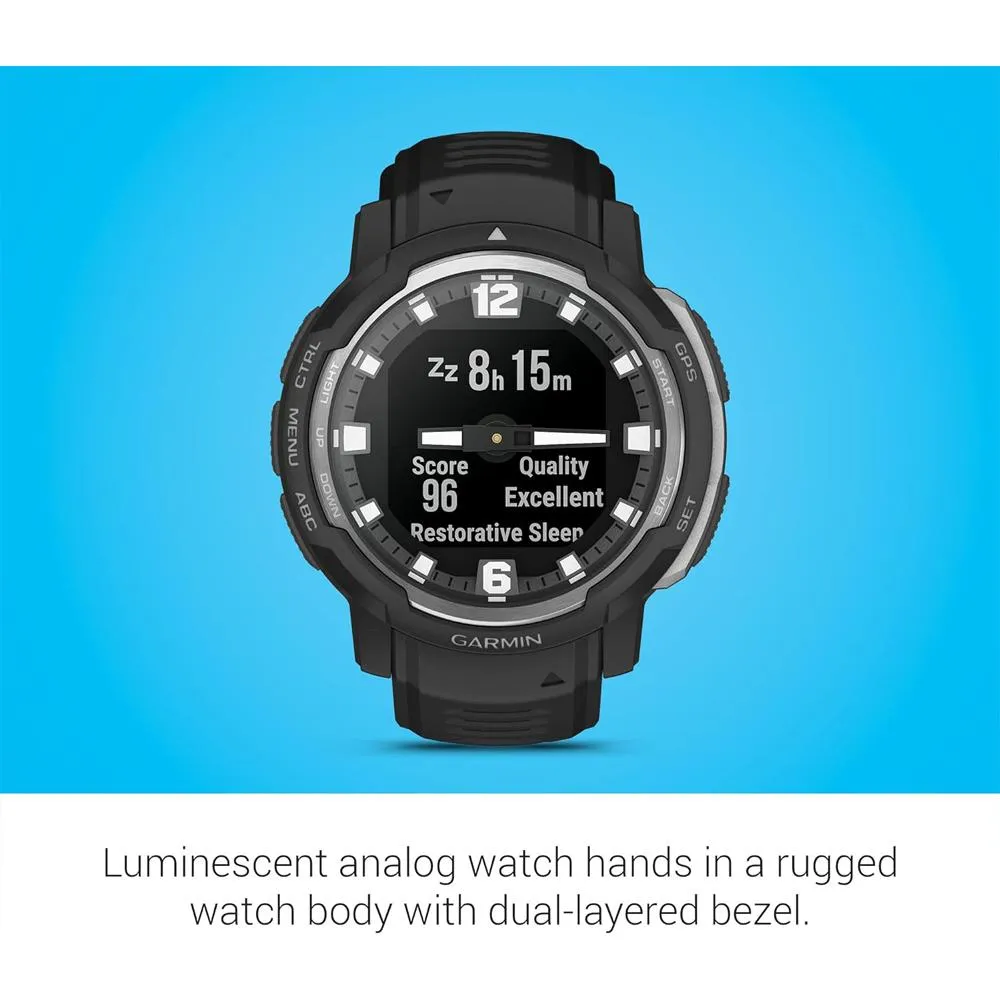 Garmin Instinct Crossover Hybrid Analog/Digital Smartwatch, Black w/ Fitness Bundle
