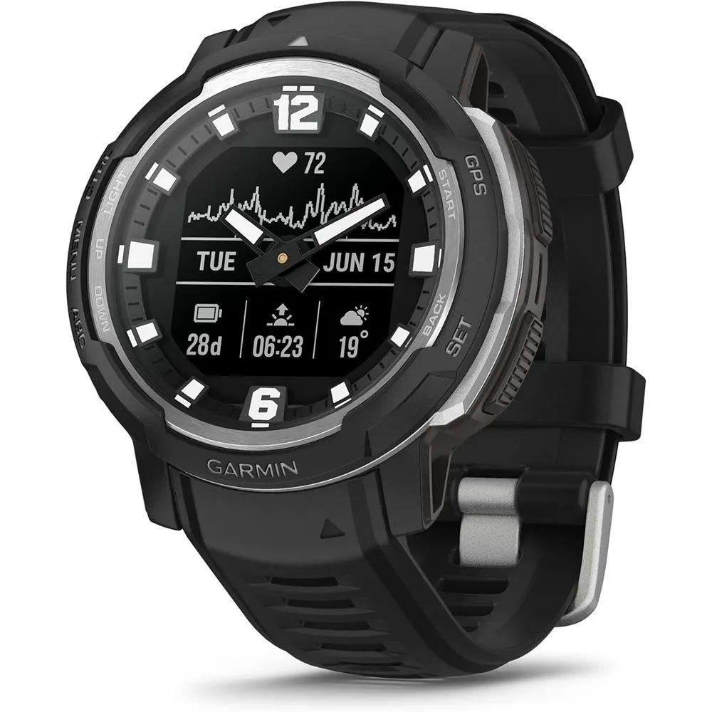 Garmin Instinct Crossover Hybrid Analog/Digital Smartwatch, Black w/ Fitness Bundle