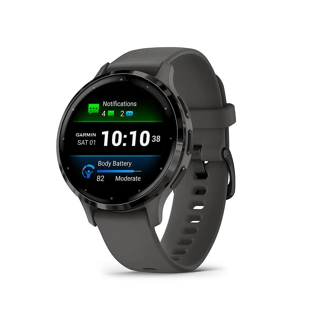 Garmin Venu 3S Fitness GPS Smartwatch Steel Bezel w/ Pebble Gray Case   Warranty Kit