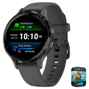Garmin Venu 3S Fitness GPS Smartwatch Steel Bezel w/ Pebble Gray Case   Warranty Kit