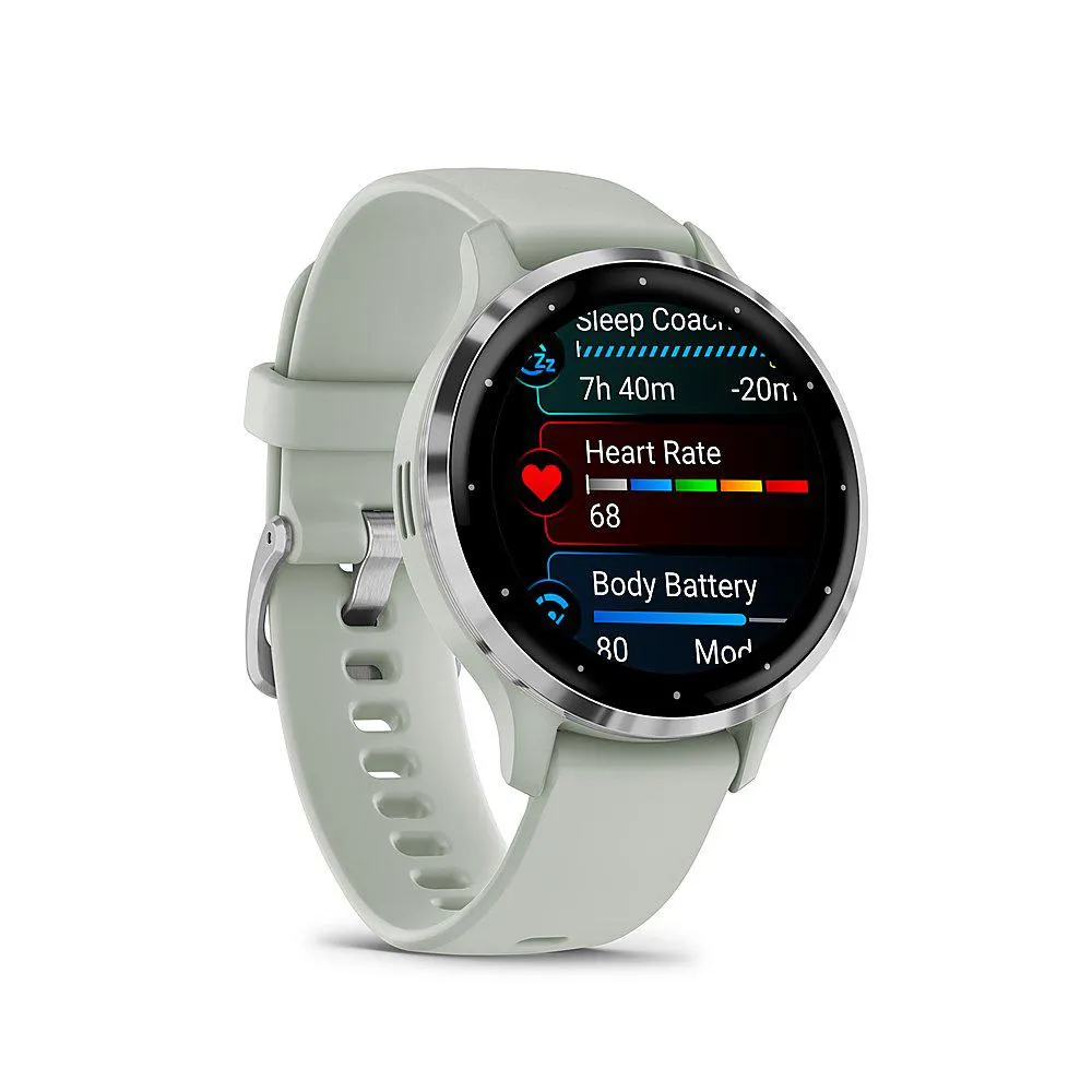 Garmin Venu 3S Fitness GPS Smartwatch Steel Bezel w/ Sage Gray Case   Accessories Kit