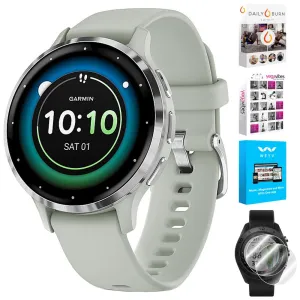 Garmin Venu 3S Fitness GPS Smartwatch Steel Bezel w/ Sage Gray Case   Accessories Kit
