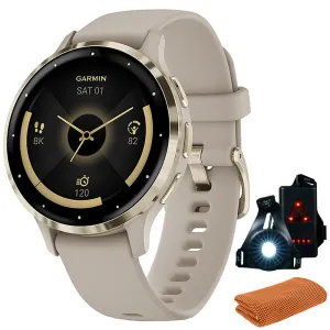 Garmin Venu 3S GPS Smartwatch Gold Steel Bezel w/French Gray Case   Accessories Kit