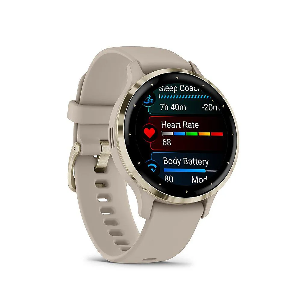 Garmin Venu 3S GPS Smartwatch Gold Steel Bezel w/French Gray Case   Accessories Kit