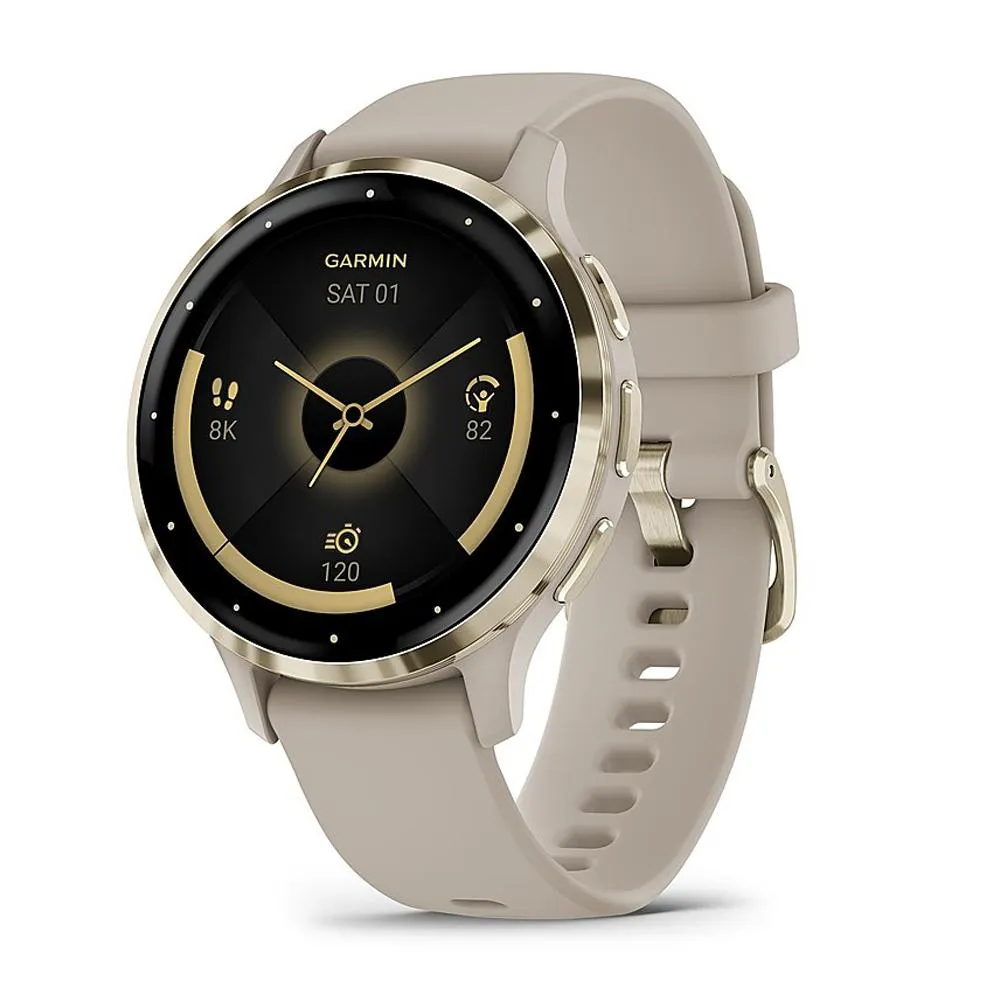 Garmin Venu 3S GPS Smartwatch Gold Steel Bezel w/French Gray Case   Accessories Kit