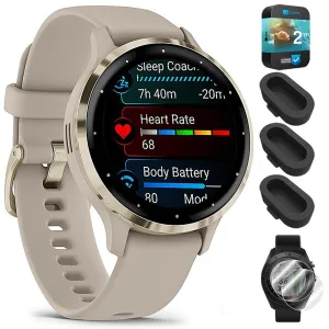 Garmin Venu 3S GPS Smartwatch Gold with Gray Case 41mm   2 Year Warranty Bundle