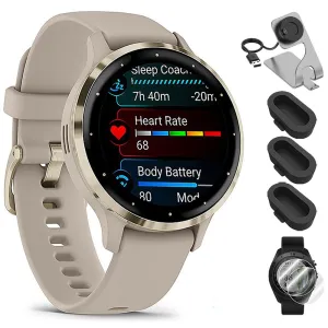 Garmin Venu 3S GPS Smartwatch Gold with Gray Case 41mm with Charging Dock Bundle