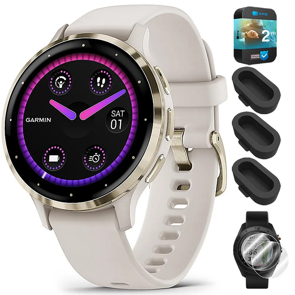 Garmin Venu 3S GPS Smartwatch Gold with Ivory Case 41mm   2 Year Warranty Bundle