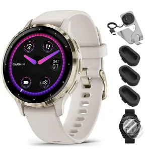 Garmin Venu 3S GPS Smartwatch Gold with Ivory Case 41mm   Charging Dock Bundle