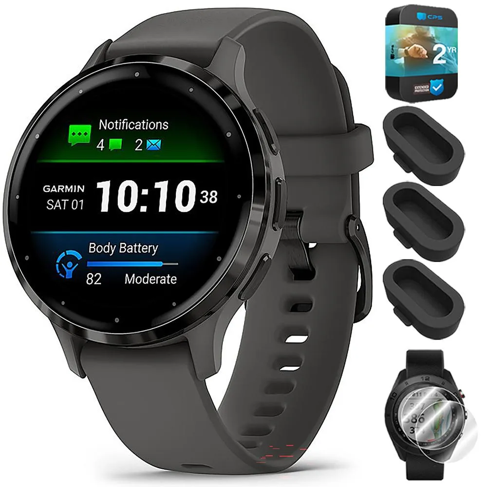 Garmin Venu 3S GPS Smartwatch Steel with Gray Case 41mm   2 Year Warranty Bundle