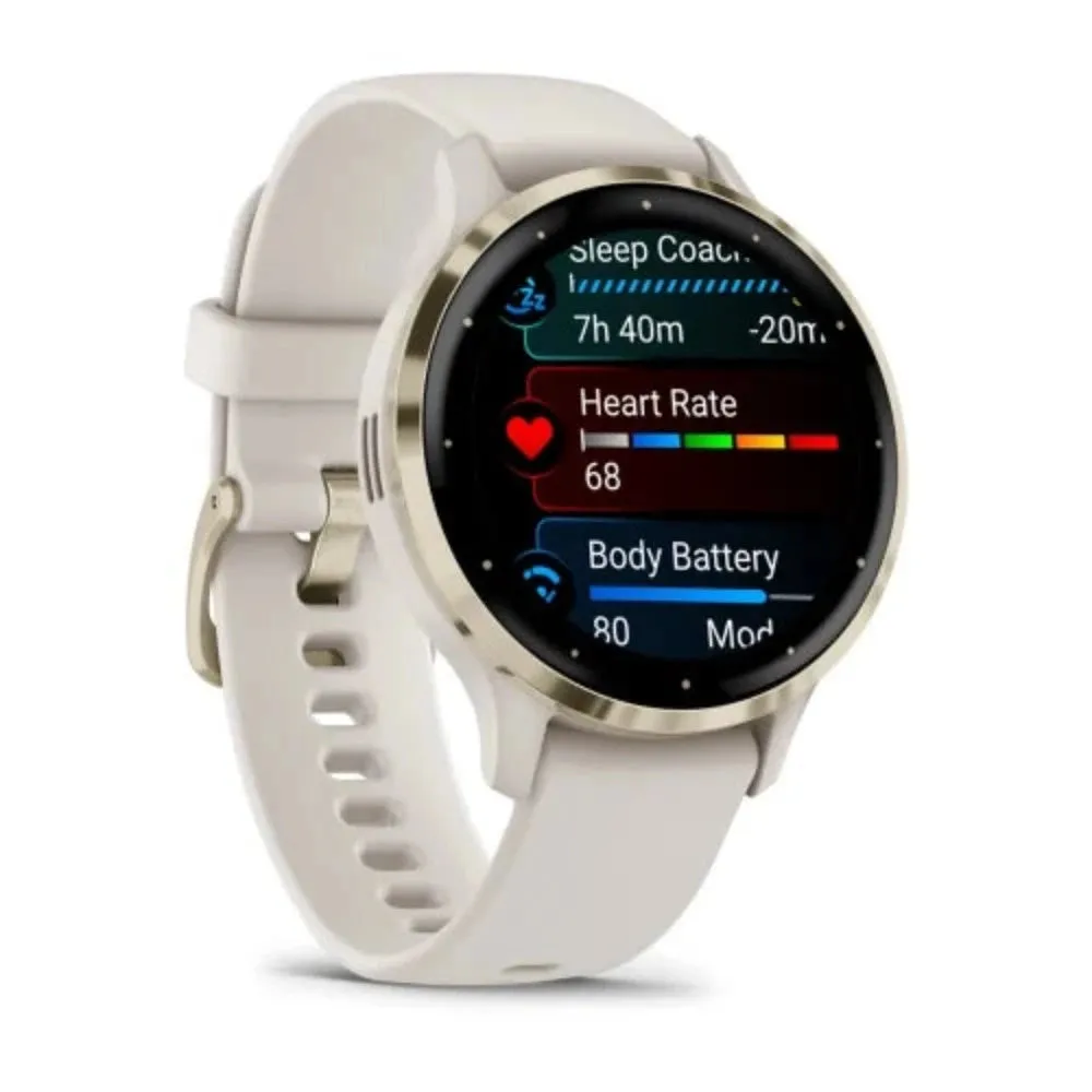 Garmin Venu 3S Health & Fitness GPS Smartwatch  - Soft Gold Stainless Steel Bezel with Ivory Case