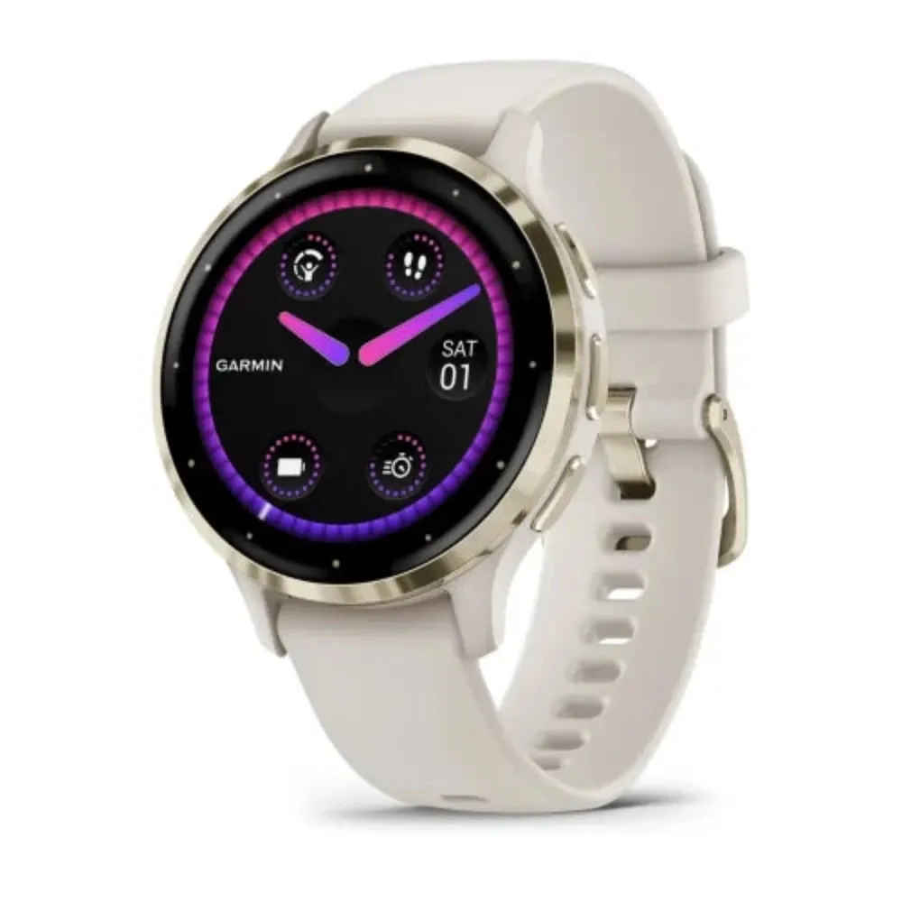 Garmin Venu 3S Health & Fitness GPS Smartwatch  - Soft Gold Stainless Steel Bezel with Ivory Case