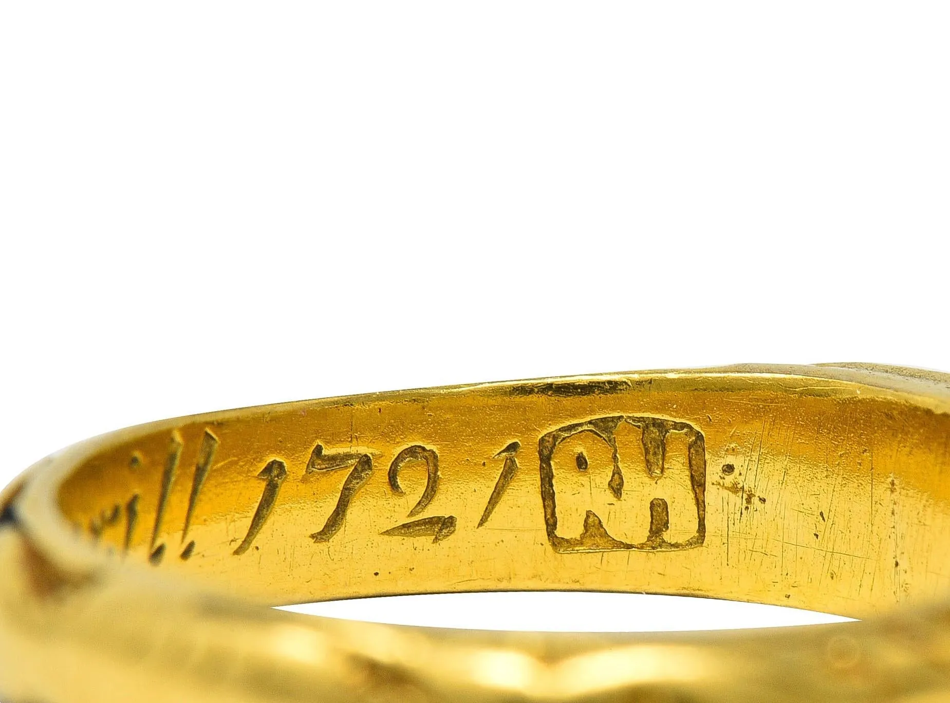 Georgian 1721 Ruby 18 Karat Yellow Gold Antique Memento Mori Mourning Unisex Band Ring