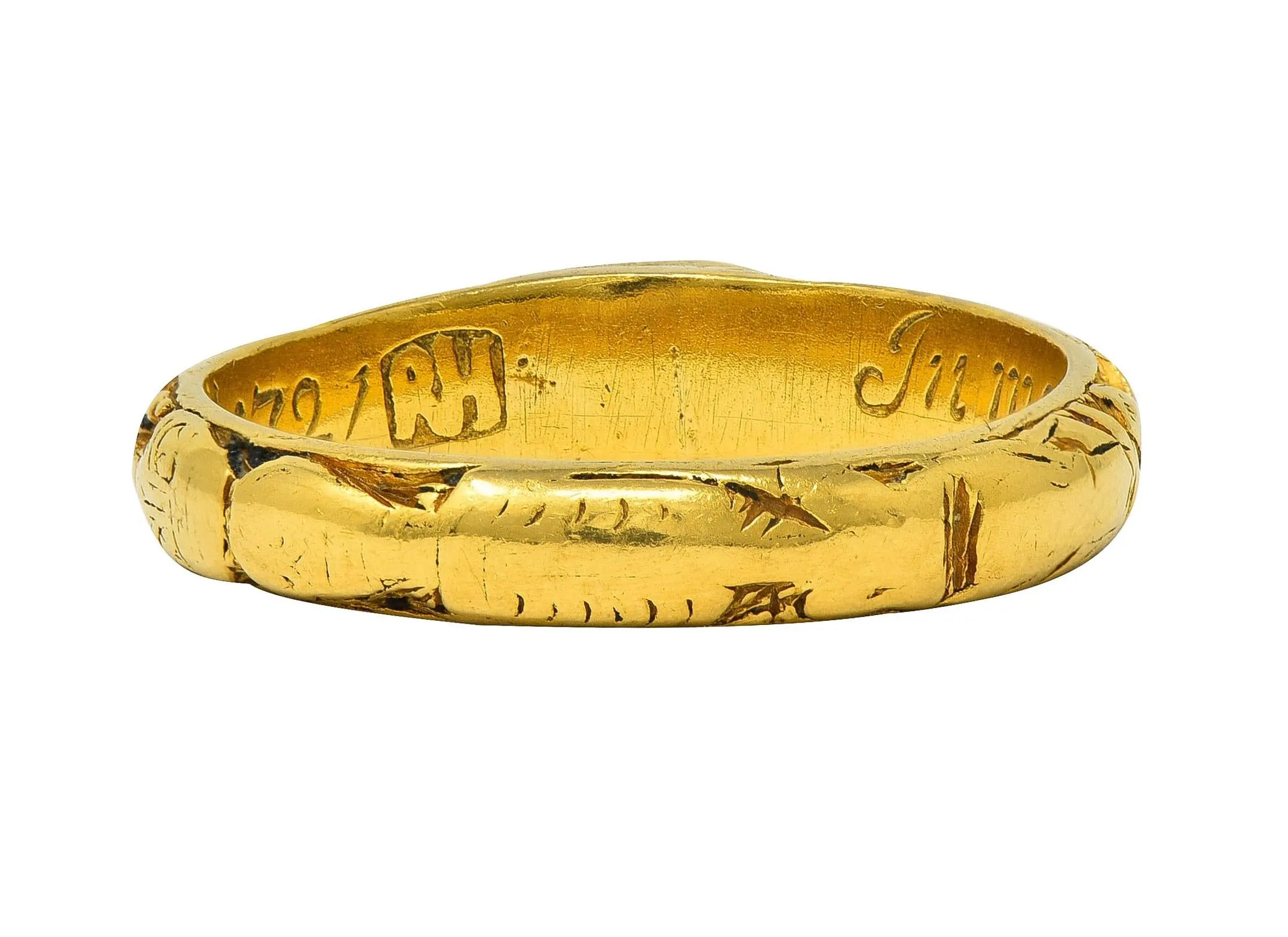 Georgian 1721 Ruby 18 Karat Yellow Gold Antique Memento Mori Mourning Unisex Band Ring