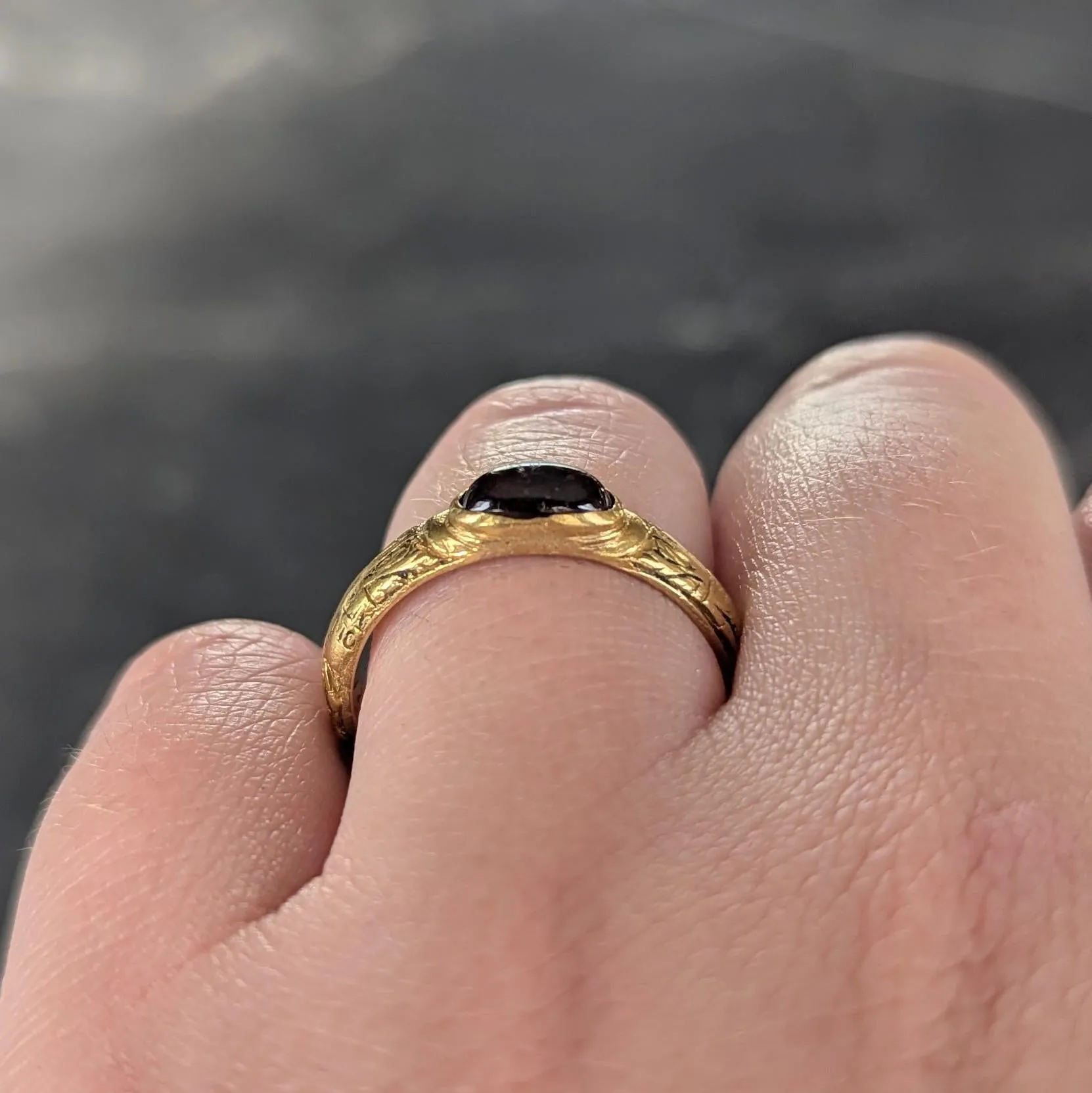 Georgian 1721 Ruby 18 Karat Yellow Gold Antique Memento Mori Mourning Unisex Band Ring