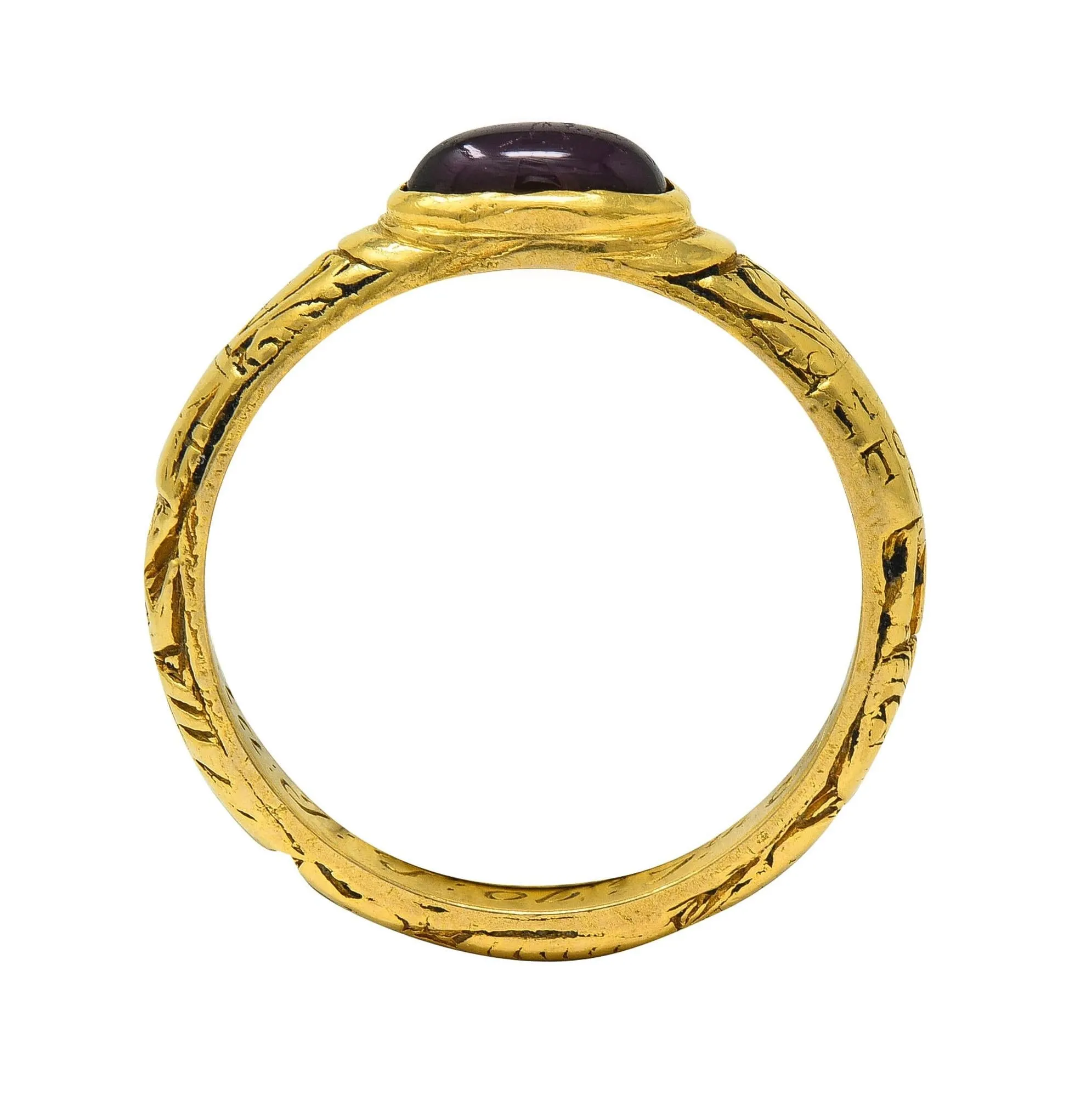 Georgian 1721 Ruby 18 Karat Yellow Gold Antique Memento Mori Mourning Unisex Band Ring