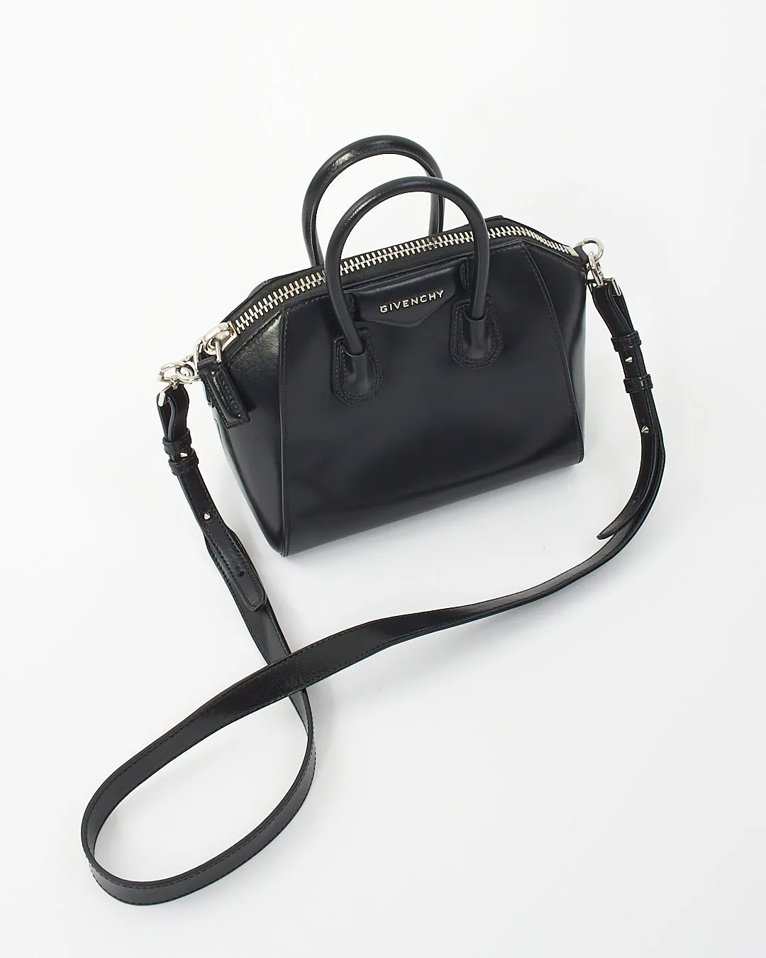Givenchy Black Glazed Leather Mini Antigona Bag