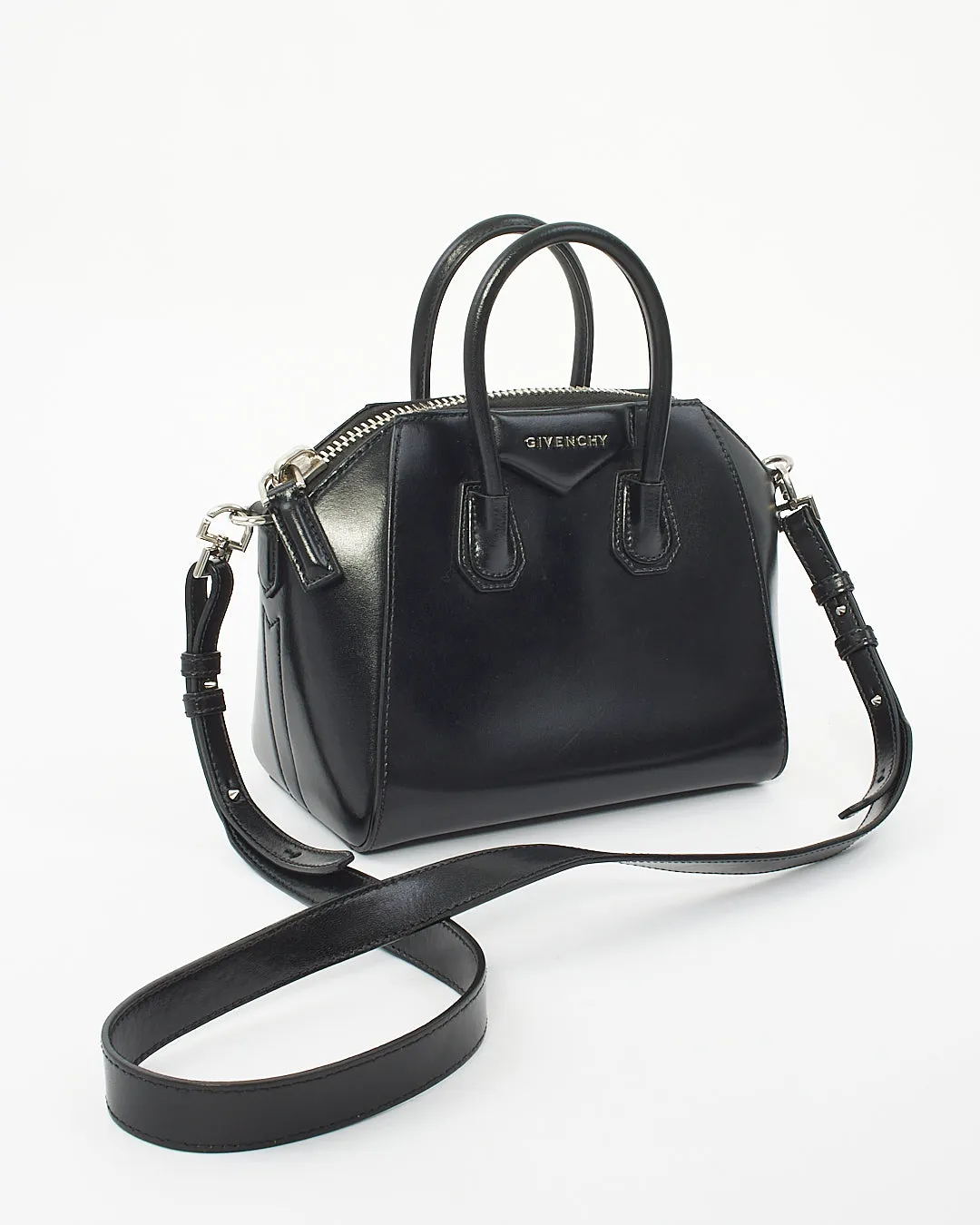 Givenchy Black Glazed Leather Mini Antigona Bag