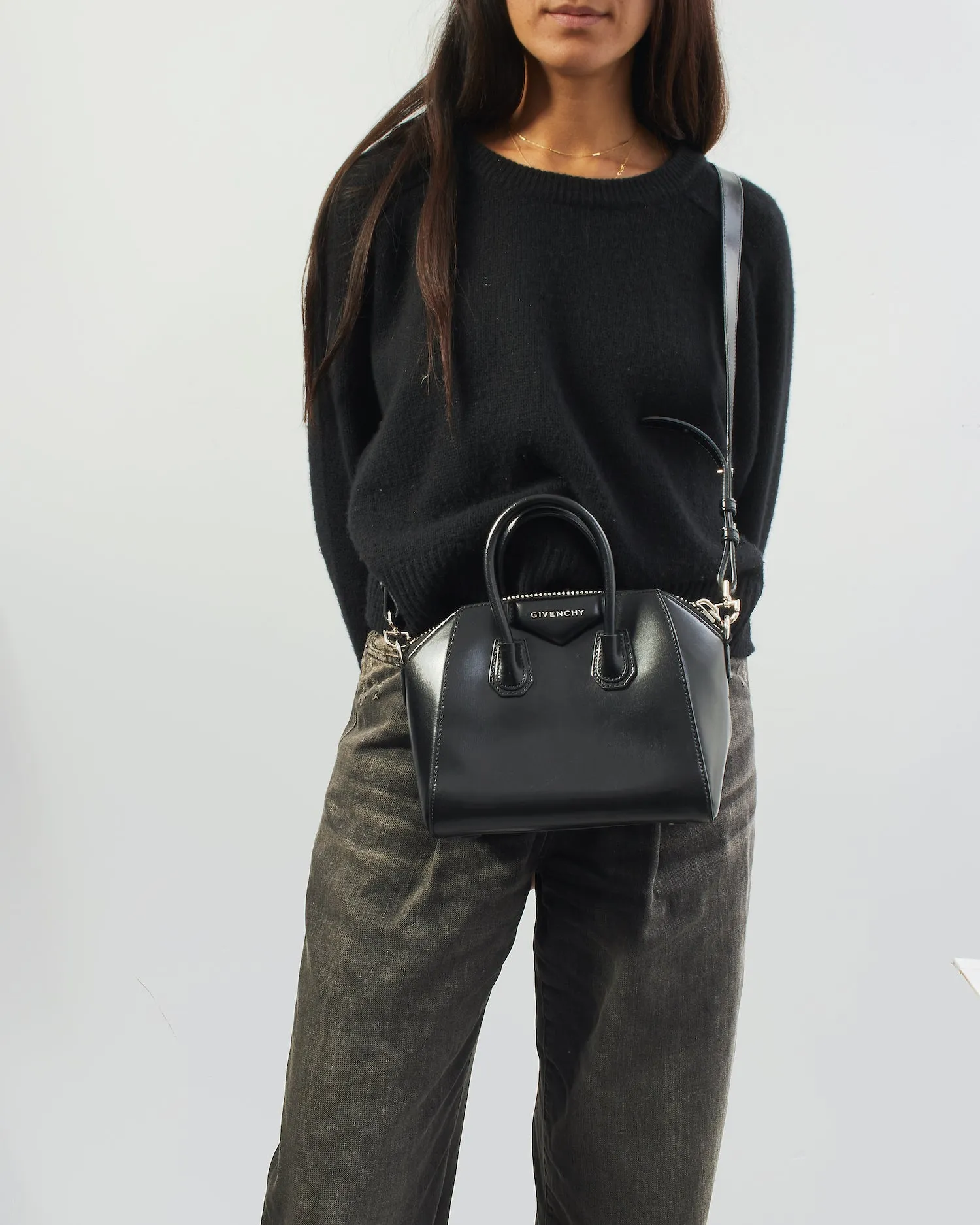 Givenchy Black Glazed Leather Mini Antigona Bag