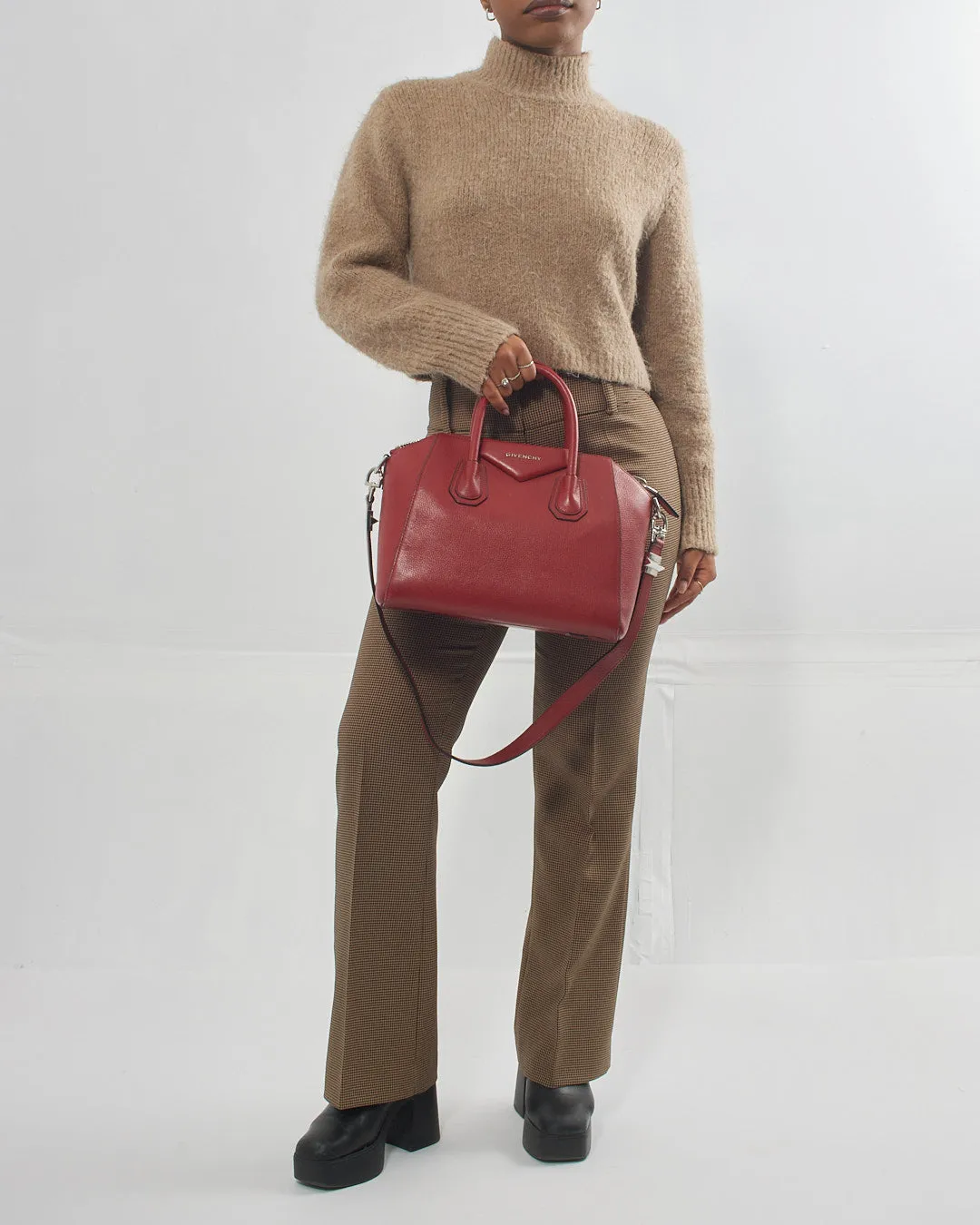 Givenchy Red Pebbled Leather Medium Antigona Bag