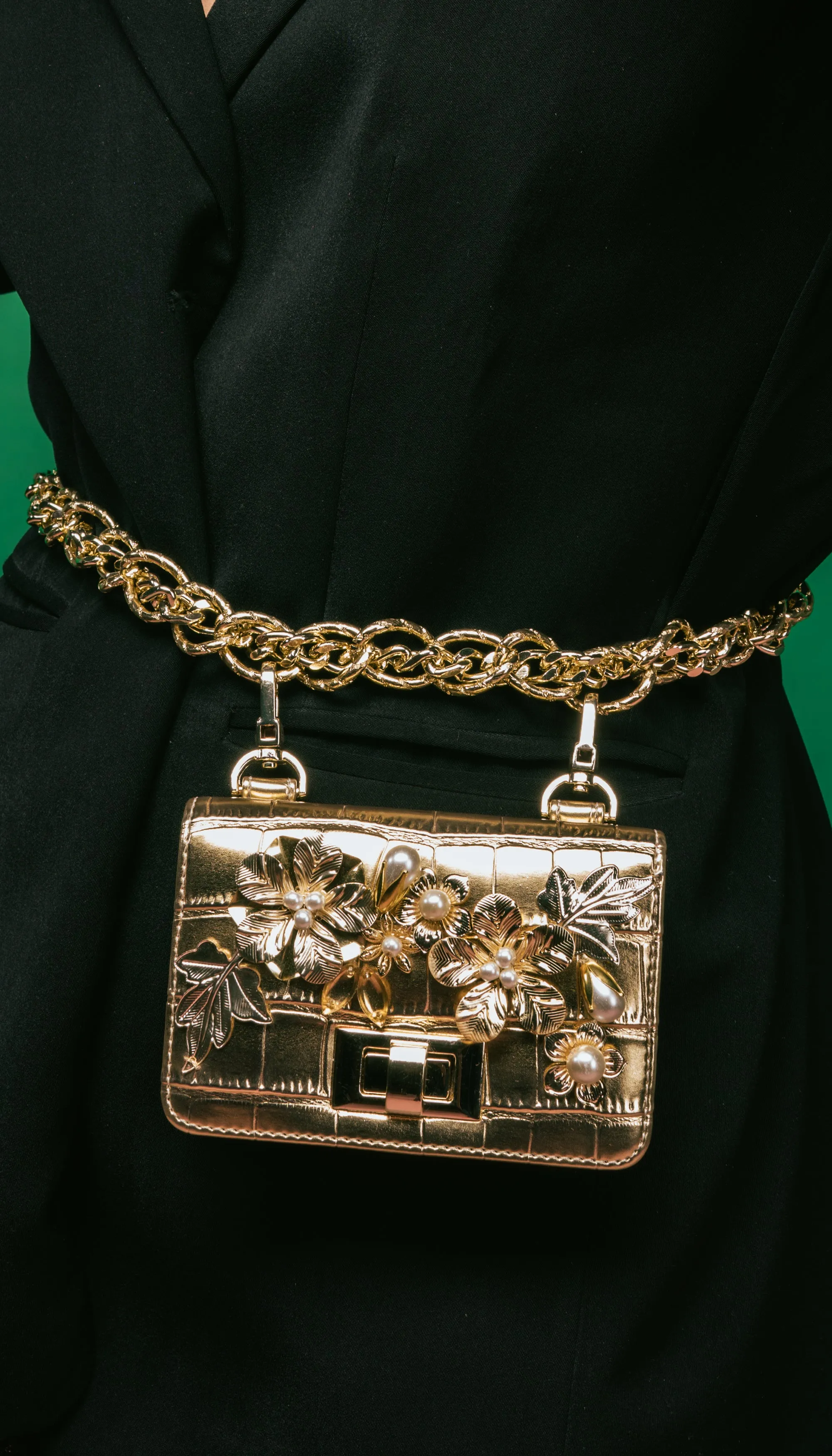 Gold chainlink belt bag