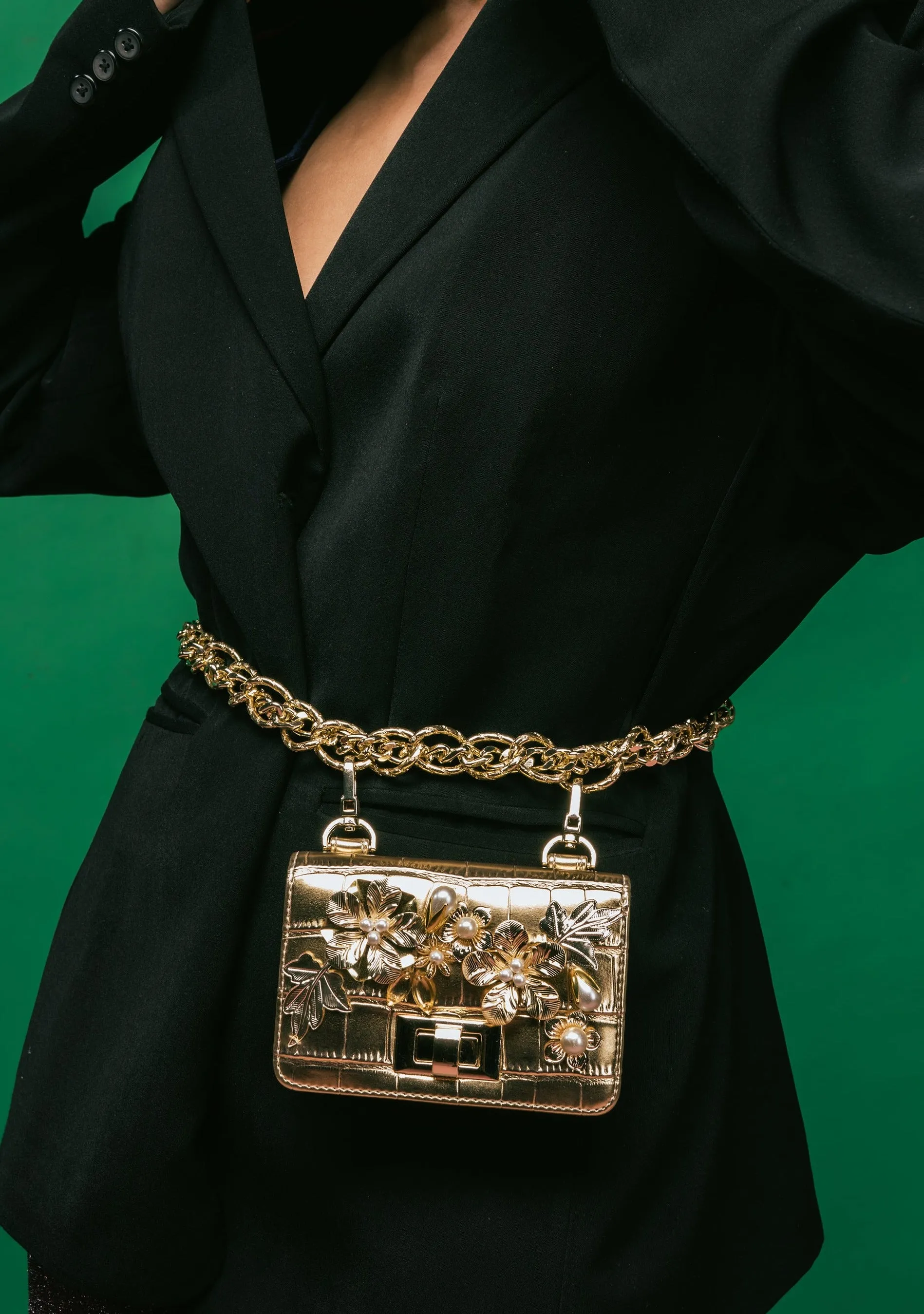 Gold chainlink belt bag