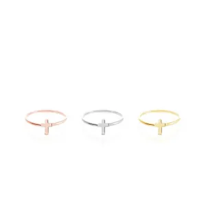 Gold Cross Ring with Tiny Band Christian Religious Jewelry