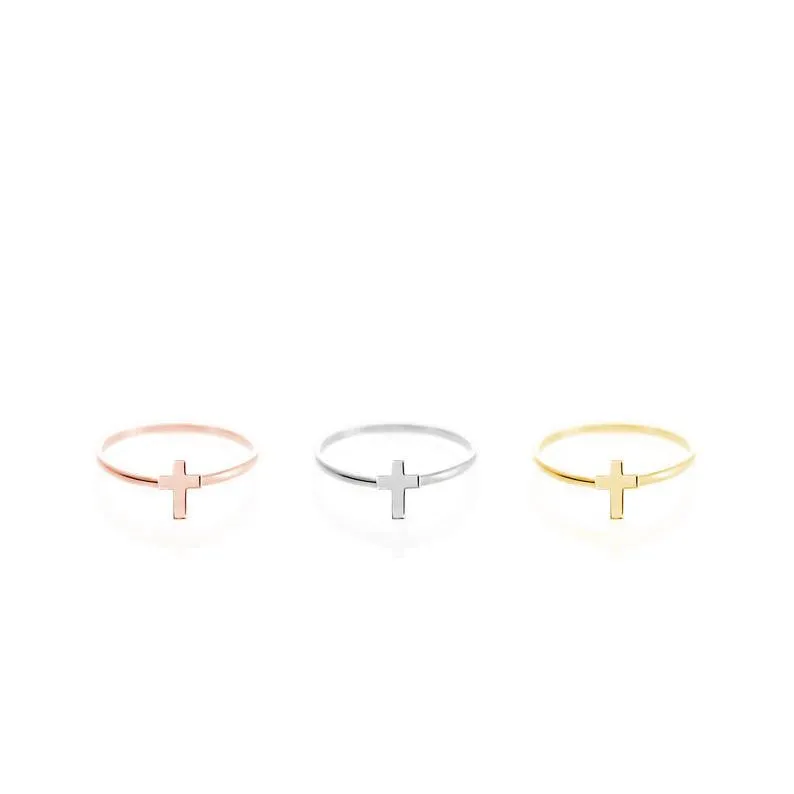 Gold Cross Ring with Tiny Band Christian Religious Jewelry