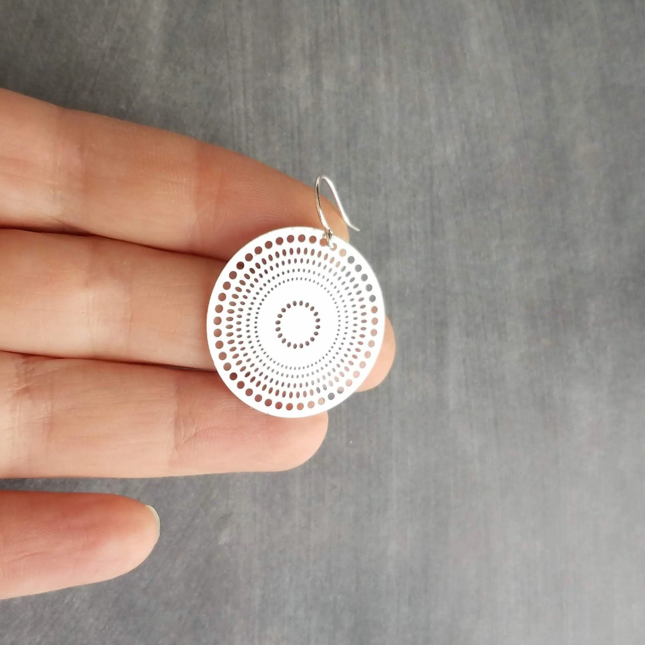 Gold Disk Earrings, dotted circle earrings, small round earring, mandala earring, gold coin earrings, punched dots 1 in small thin gold disc