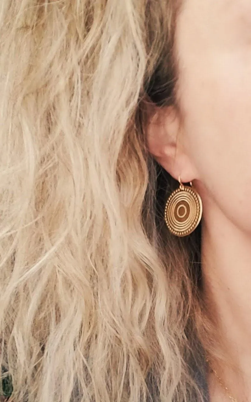 Gold Disk Earrings, dotted circle earrings, small round earring, mandala earring, gold coin earrings, punched dots 1 in small thin gold disc