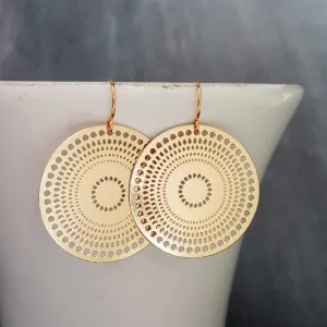 Gold Disk Earrings, dotted circle earrings, small round earring, mandala earring, gold coin earrings, punched dots 1 in small thin gold disc