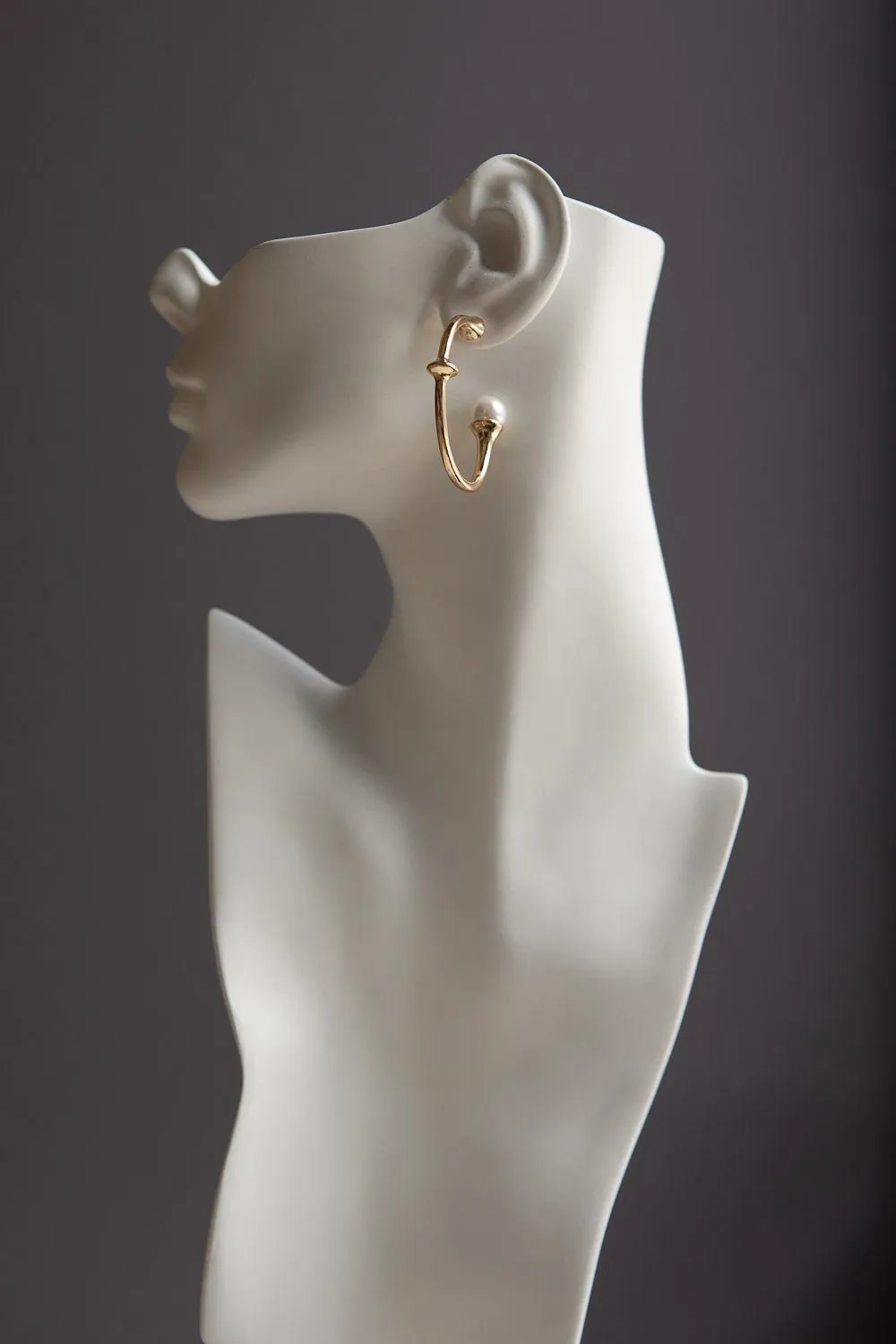 Gold Open Hoop with Pearl Accent