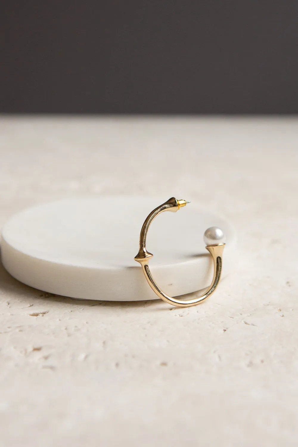 Gold Open Hoop with Pearl Accent