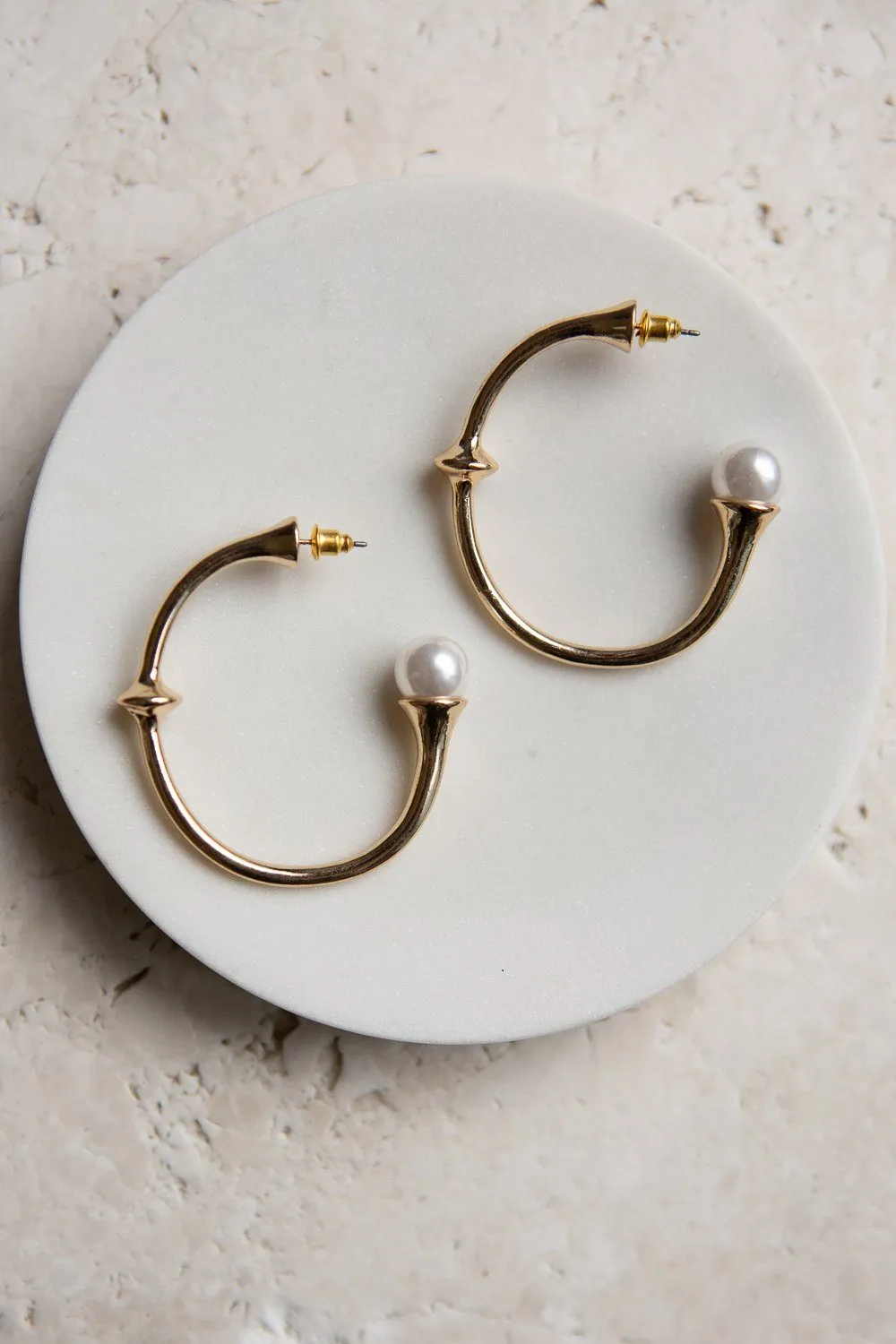 Gold Open Hoop with Pearl Accent