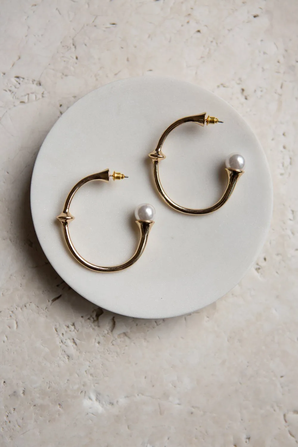 Gold Open Hoop with Pearl Accent