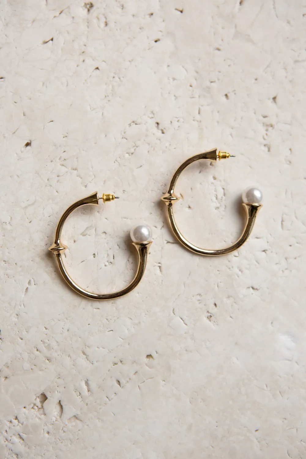 Gold Open Hoop with Pearl Accent