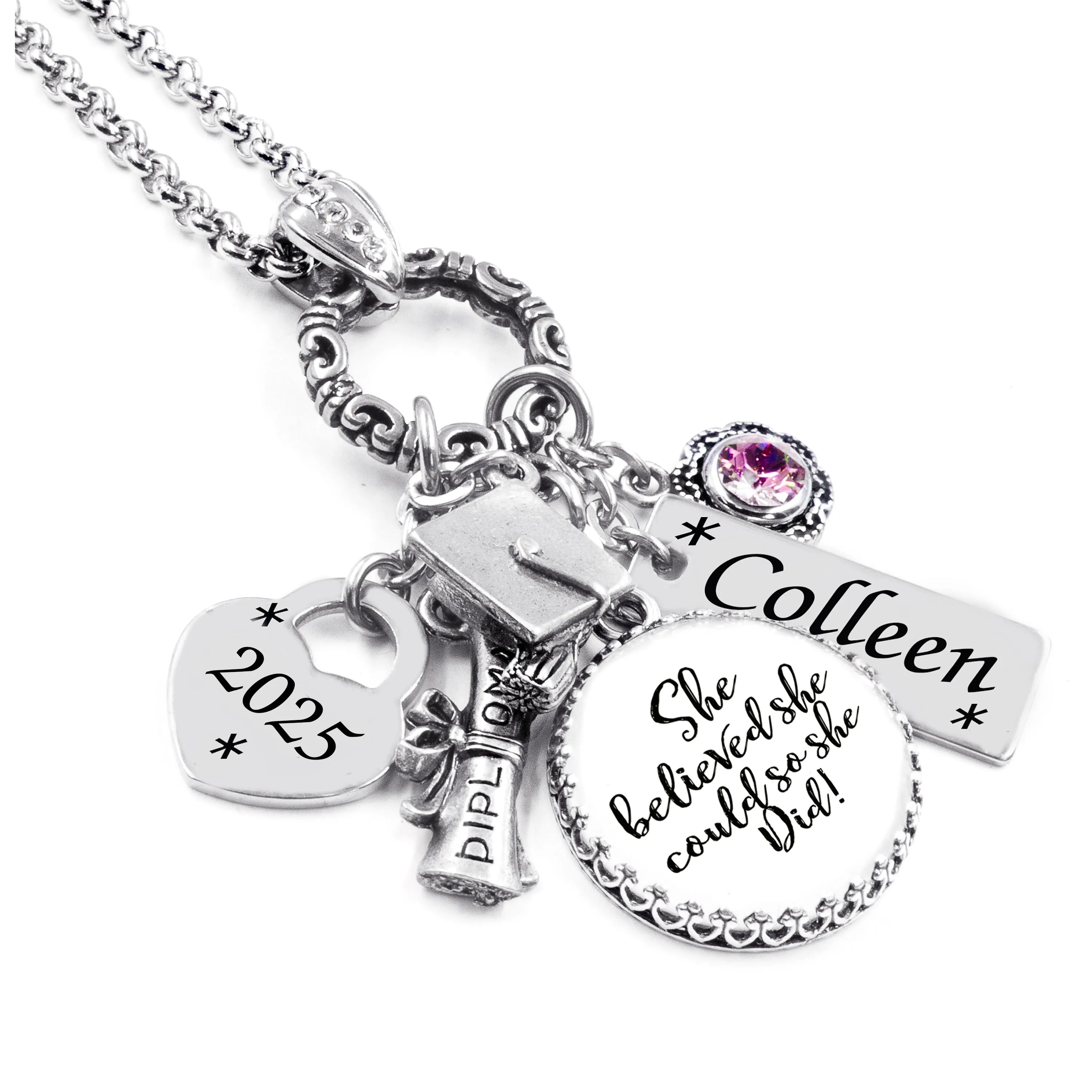 Graduation Quote Necklace with Engraved Name