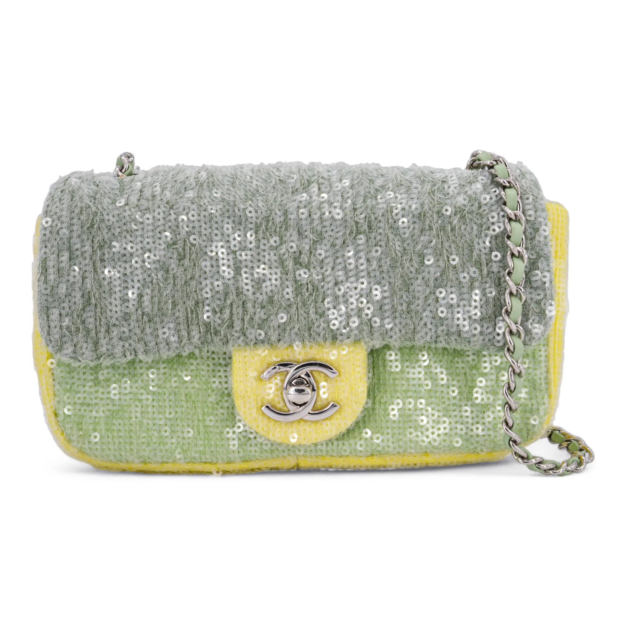 Green and Yellow Sequin Waterfall Small Flap Bag