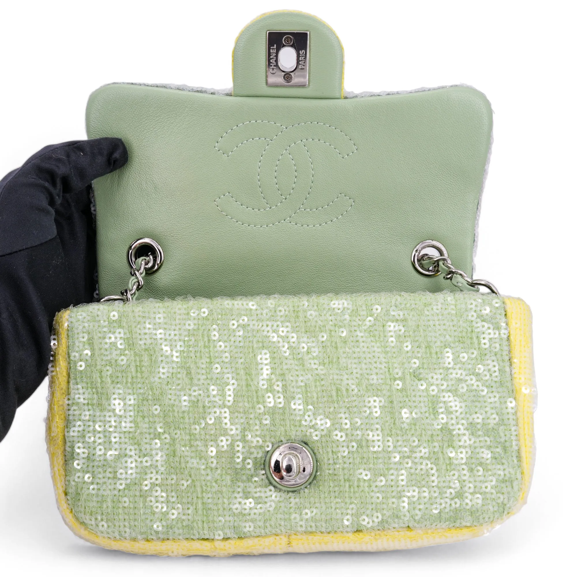 Green and Yellow Sequin Waterfall Small Flap Bag