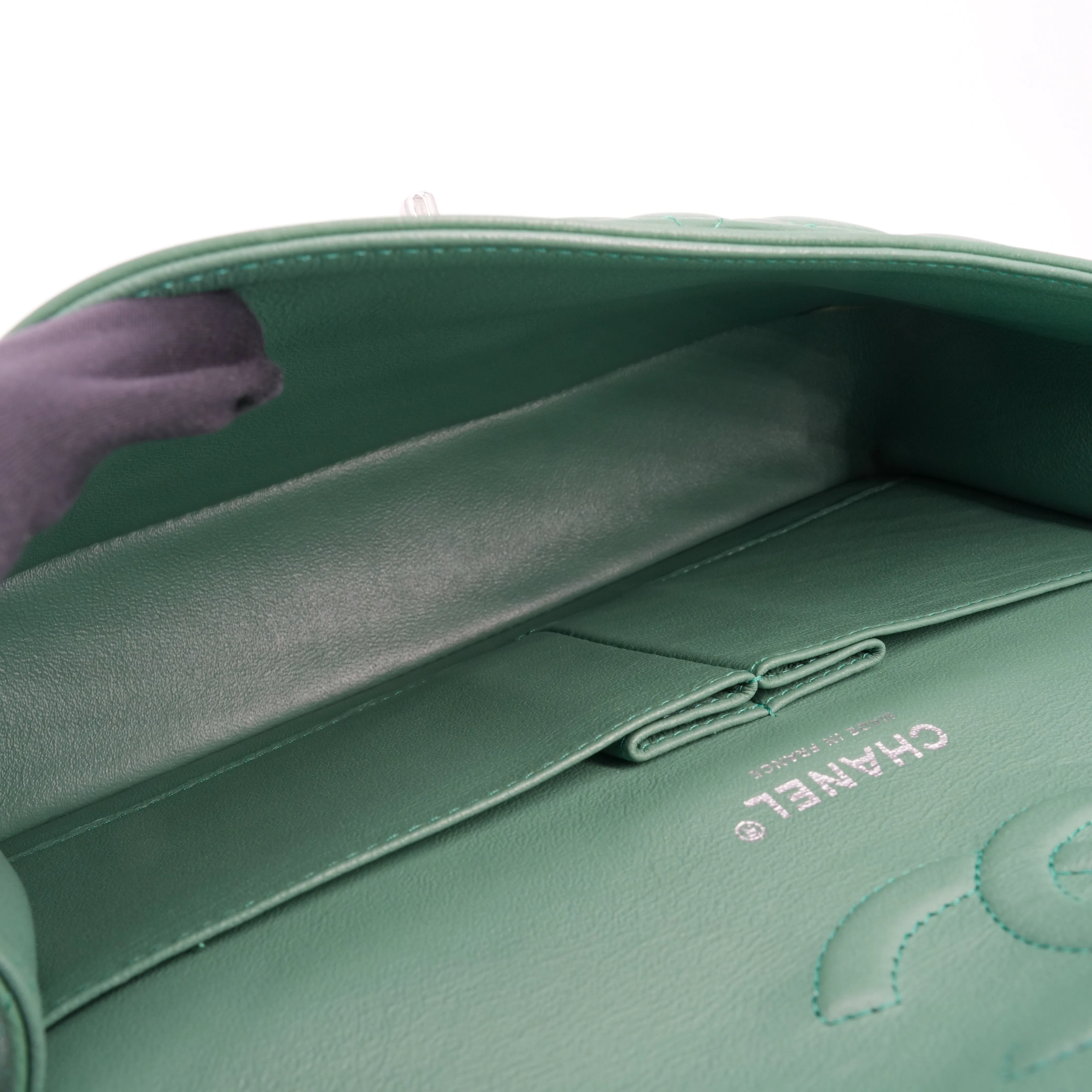 Green Lambskin Medium Classic Double Flap Bag