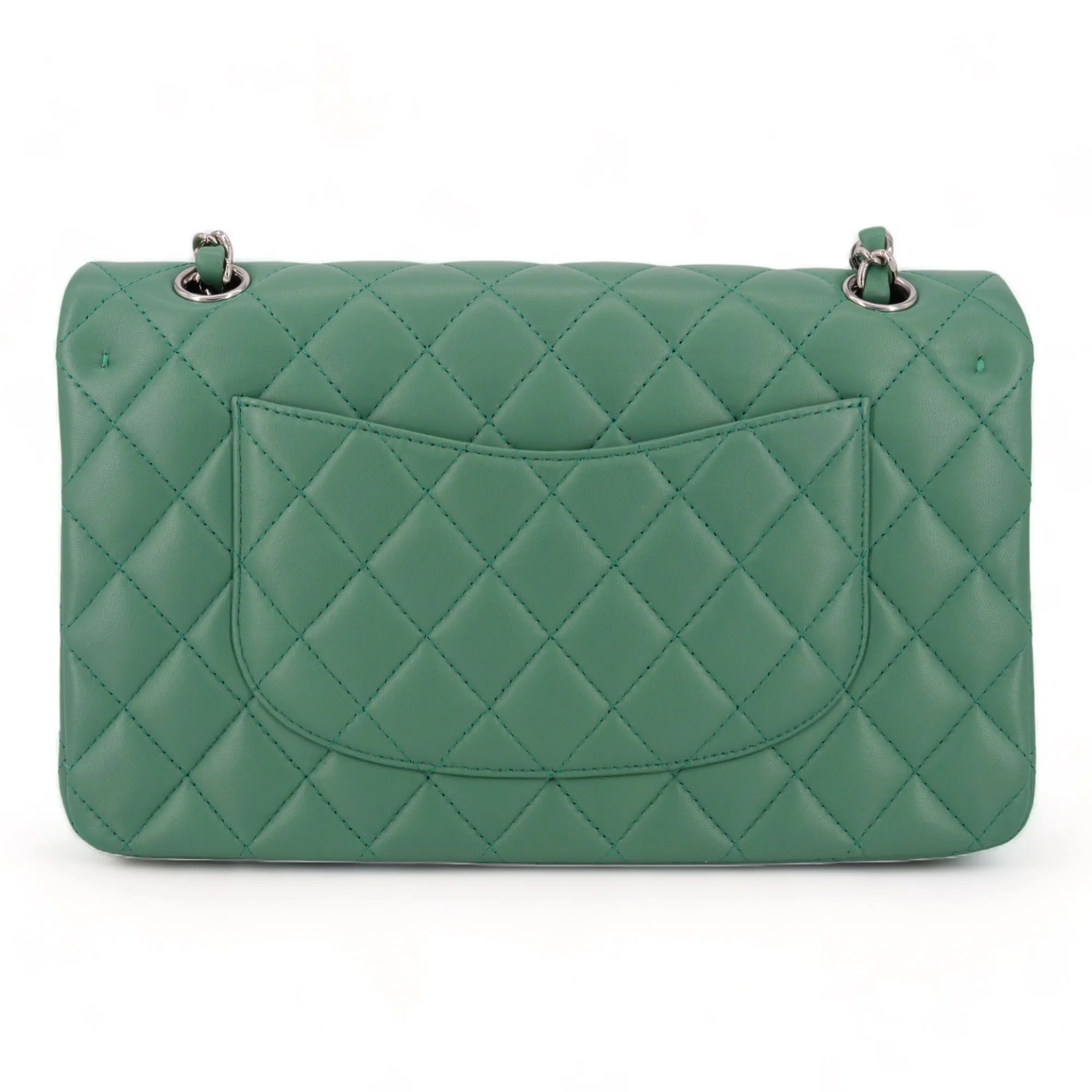 Green Lambskin Medium Classic Double Flap Bag