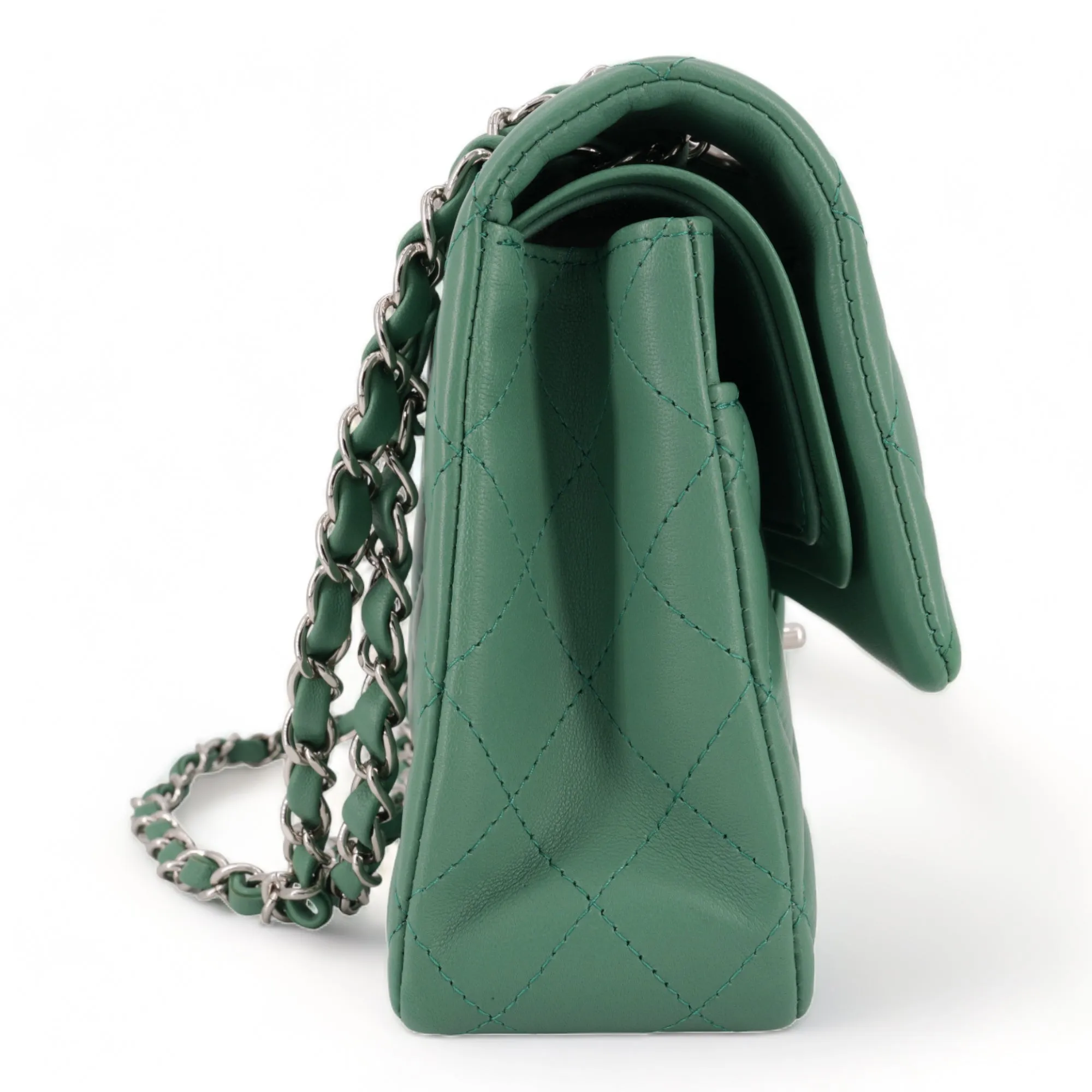 Green Lambskin Medium Classic Double Flap Bag