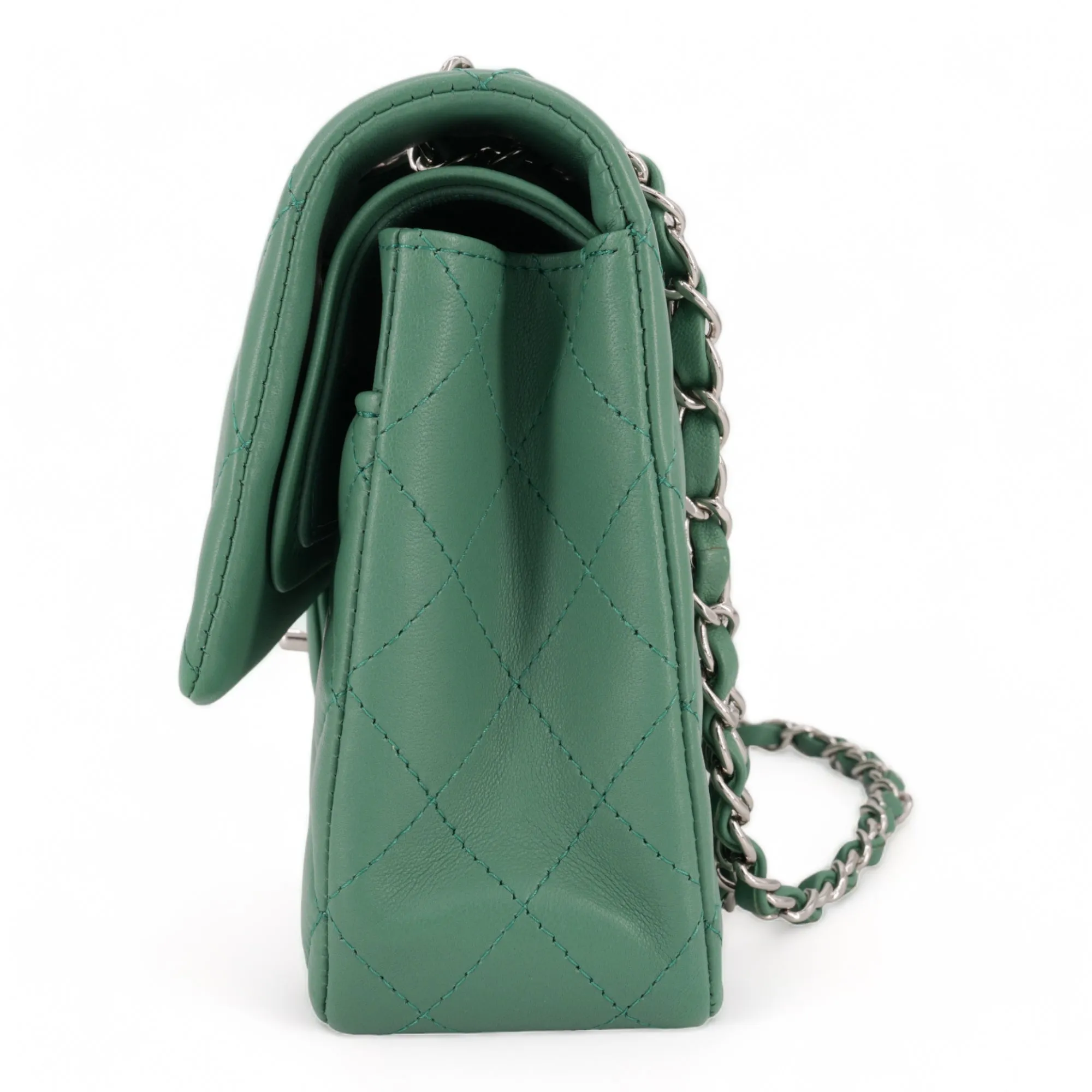 Green Lambskin Medium Classic Double Flap Bag