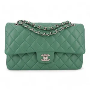Green Lambskin Medium Classic Double Flap Bag