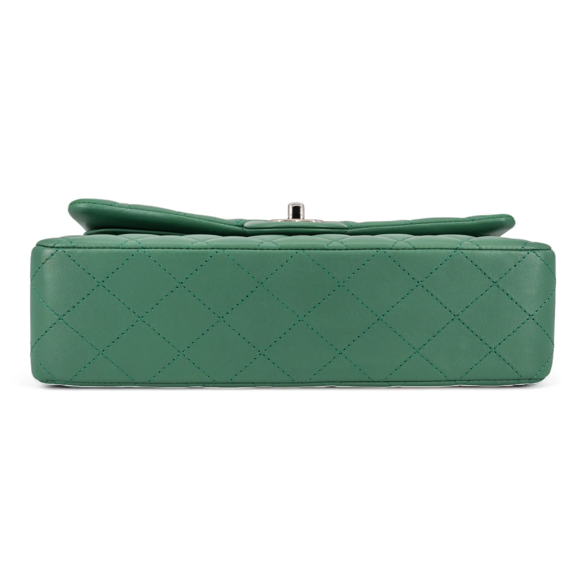 Green Lambskin Medium Classic Double Flap Bag